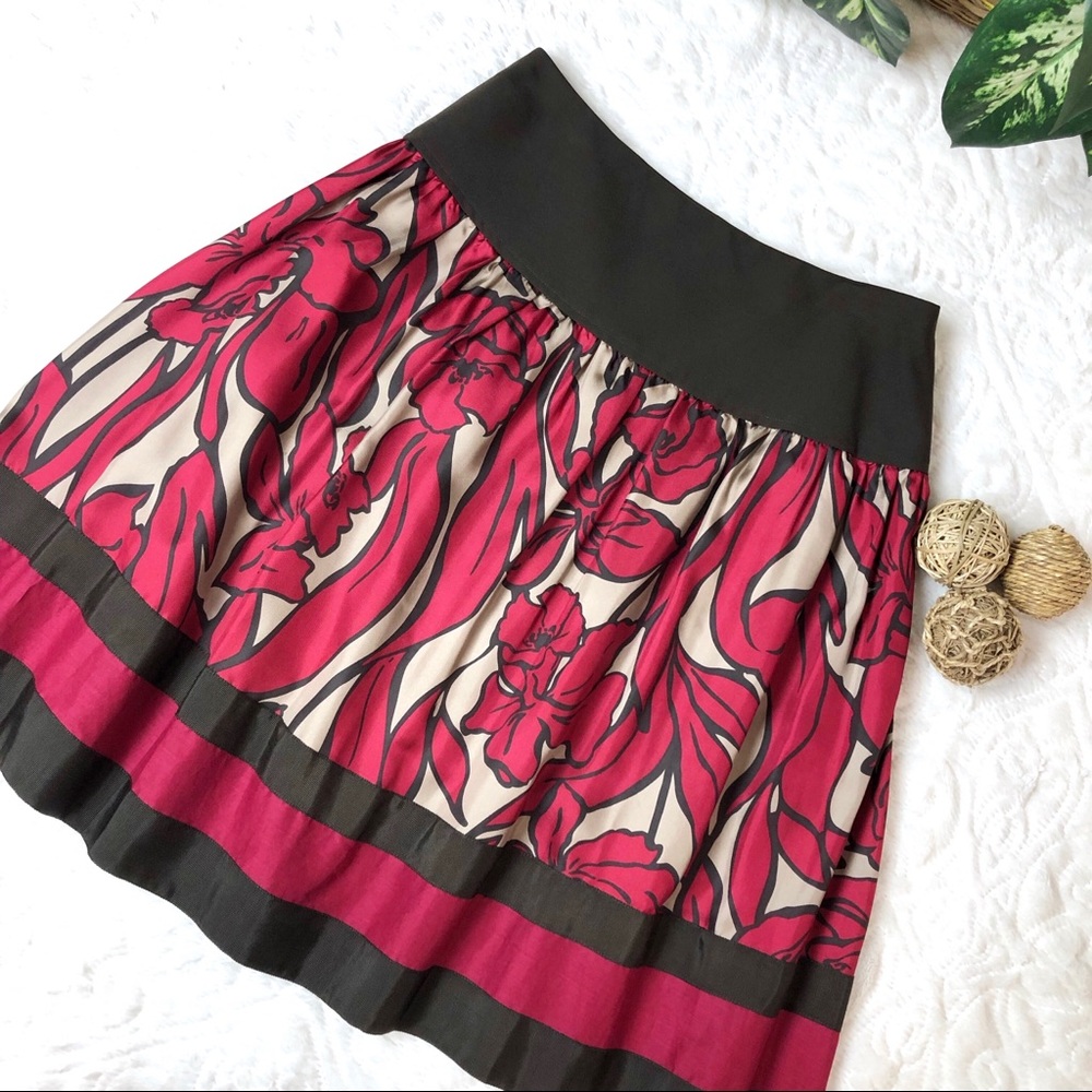 Nygard Skirt Size 6P 100% Silk Midi Floral Red Brown –NWOT